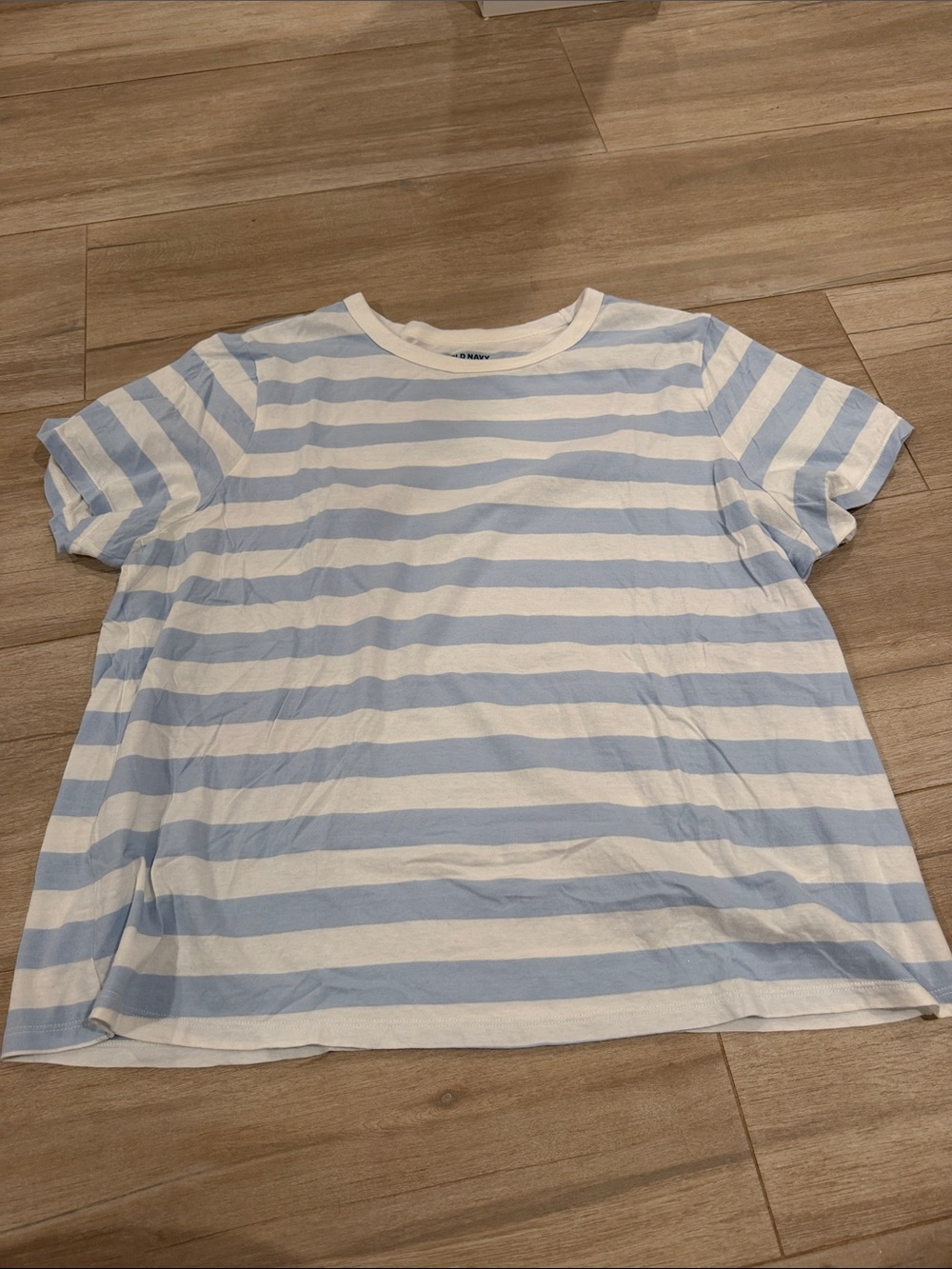 Old Navy Light Blue and White Striped Short Sleeve Tee